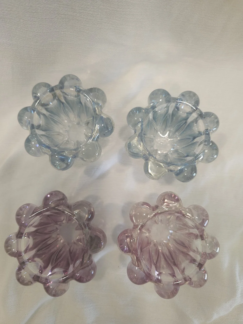 Vintage 1960s Reims France Beaded Bubble Glass Candle Holders Pairs Multi Color